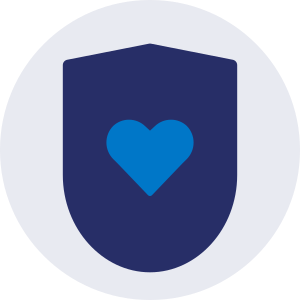 An icon of a shield with a heart over it.