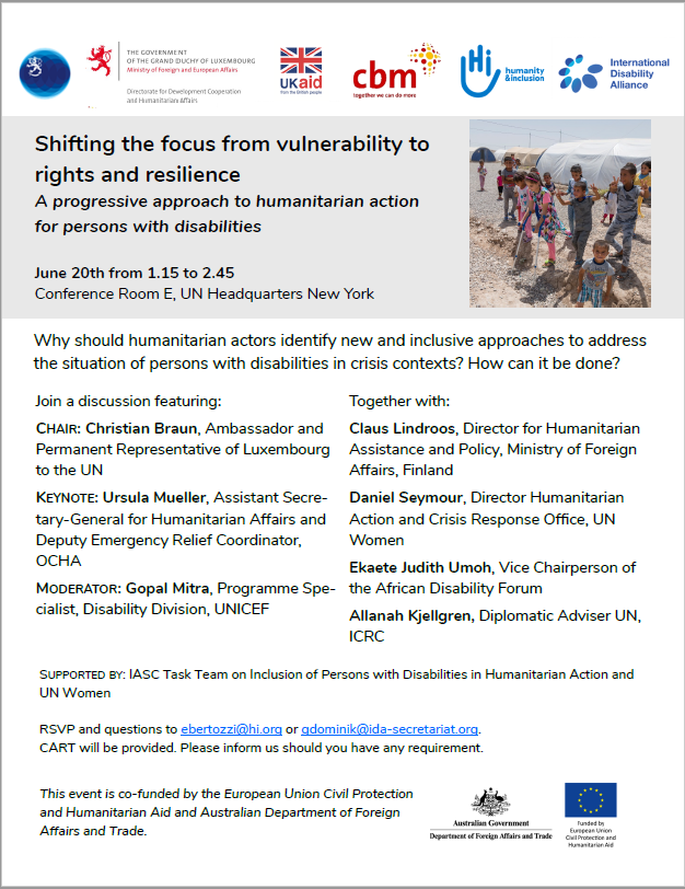 An image of the flyer for the event 'shifting the focus from vulnerability to rights and resilience'. This event took place in mid-2018, for details on the invitation, please contact the IASC secretariat.